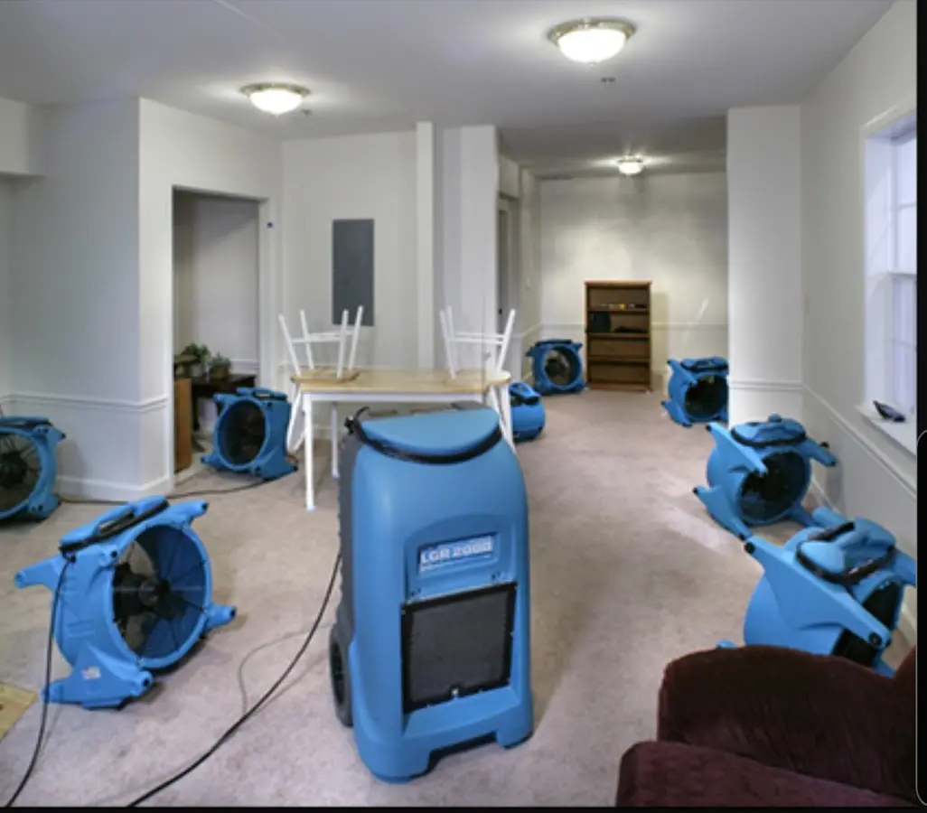 Air movers and dehumidifier setup for Water Extraction & Removal in Bell